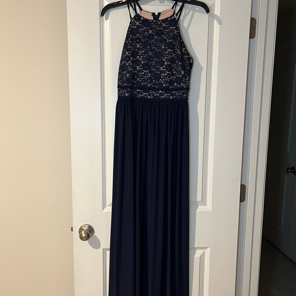 NW Nightway Women's Navy Blue Halter Formal Dress Size 6 Petite